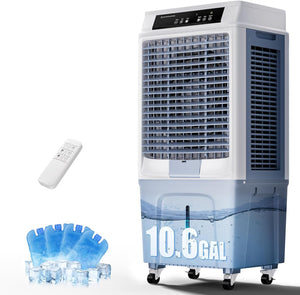 Uthfy 43" Swamp Cooler, 3900CFM Evaporative Air Cooler with 10.6 Gal Water Tank, Remote, 120° Oscillation, 3 Speeds, Portable Cooling AC Fan, Outdoor Air Conditioner for Patio Garage Commercial Use
