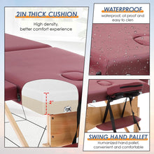 Load image into Gallery viewer, Portable Massage Table 28 Inch Wide Lash Bed Height Adjustable 2 Folding Spa Table with Non-Woven Bag for Spa Footmassage Facial CareSpa Tattoo(Burgundy)
