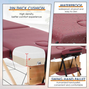 Portable Massage Table 28 Inch Wide Lash Bed Height Adjustable 2 Folding Spa Table with Non-Woven Bag for Spa Footmassage Facial CareSpa Tattoo(Burgundy)