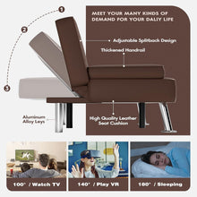 Cargar imagen en el visor de la galería, Faux Leather Futon Sofa Bed Futon Couch with Removable Armrests Adjustable Sleeper Sofa Bed with 2 Cup Holders for Living Room (PU Leather, Brown)
