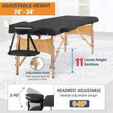 Load image into Gallery viewer, Portable Massage Table 28 Inch Wide Lash Bed Height Adjustable 2 Folding Spa Table with Non-Woven Bag for Spa Footmassage Facial CareSpa Tattoo(Black)
