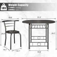 Load image into Gallery viewer, New 3-Piece Wooden Round Table &amp; Chair Set, Space Saving Kitchen Breakfast Nook Wood Grain Tabletop with Metal Frame and Built-in Wine Rack for Kitchen, Dining Room (Black)
