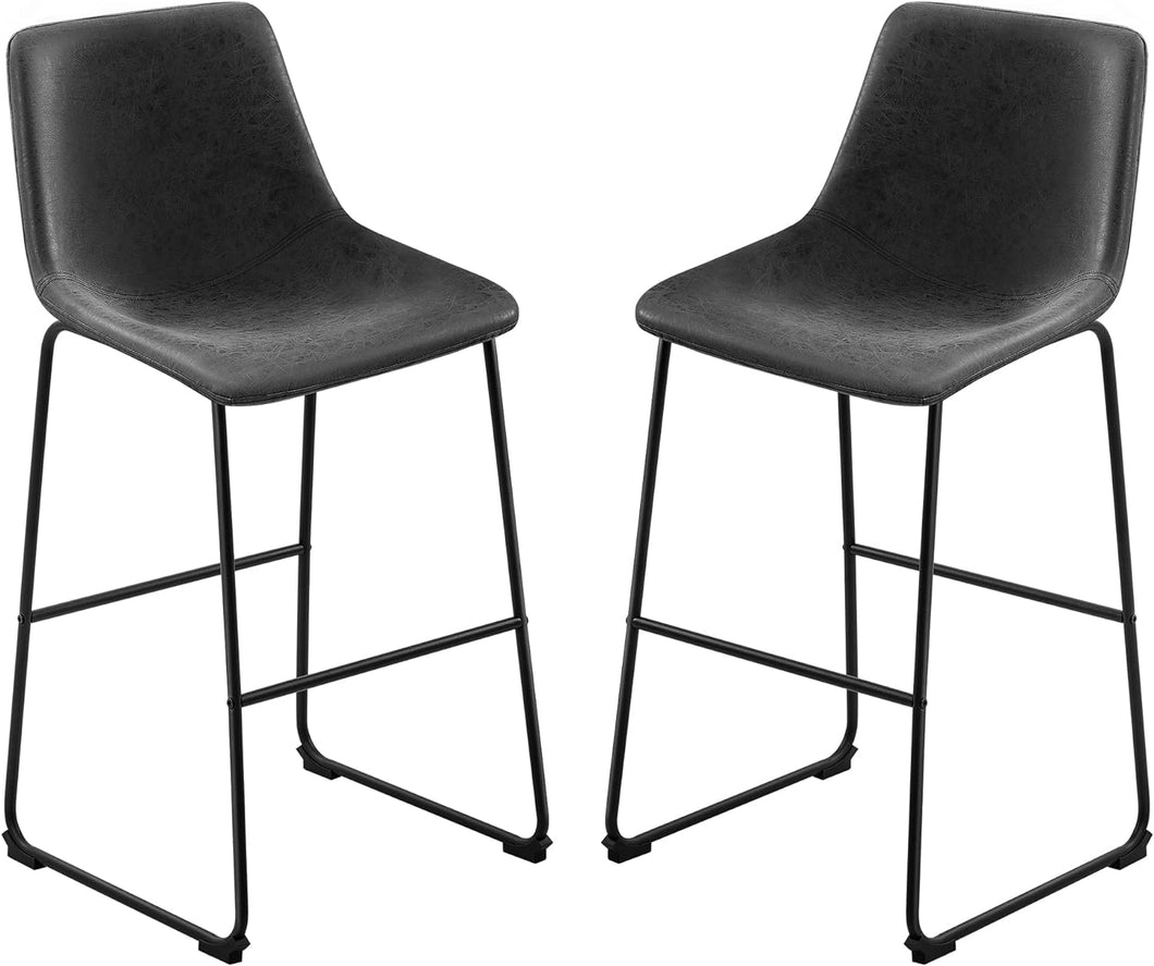 Bar Stools 29 Inches Bar Height Stools Set of 2, Dining Chairs, PU Leather Bar Chairs with Back, Modern Industrial Armless Stools for Kitchen Island, Bar, Pub (Black)