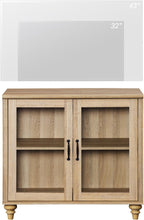 Load image into Gallery viewer, WAMAPT Sideboard Buffet Cabinets with Glass Door, Kitchen Storage Cabinets, Wood Coffee Bar Tables with Adjustable Shelf, Accent Sideboard Storage Cabinet Table Dining Room, Living Room,Oak 34 inch
