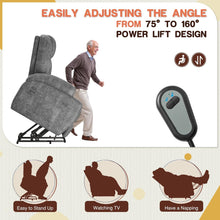 Load image into Gallery viewer, Electric Power Lift Recliner Chair with Massage for Elderly Corduroy Fabric Recliner Single Sofa with Cup Holders, Side Pockets and Remote Control for Living Room Bedroom (Leathaire, Light Gray)
