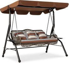 Cargar imagen en el visor de la galería, New 3-Seat Outdoor Patio Swing Chair, Large Converting Canopy Porch Swing Glider, Hammock Lounge Chair for Porch, Rattan Wicker Steel Frame Cushion &amp; Pillow, Brown
