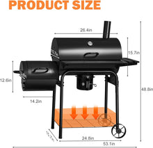 Load image into Gallery viewer, NEW Charcoal Grill Outdoor BBQ Grill with Side Oven &amp; Thermometer Barbecue Grill Offset Smoker with Ash Catcher &amp; Cover for Camping Picnics
