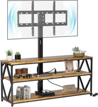 Load image into Gallery viewer, TV Stand with Mount and Power Outlet, Universal Height Adjustable Swivel TV Stand Mount for Up to 75 Inch TVs, Entertainment Center with Storage Shelves for Living Room, Rustic Brown
