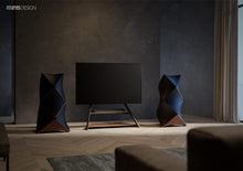 Cargar imagen en el visor de la galería, FITUEYES Design Large TV Floor Stand for 75 77 85 86 90 100 Inch TVs, Heavy Duty TV Stand Mount with Large Wood Entertainment Shelf, Modern Living Room Television Stands, Up to 187 lbs, Eiffel Series
