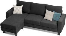 Cargar imagen en el visor de la galería, Sofa for Living Room, Couch with Convertible Chaise, 3 Seat L-Shaped Sofas, Comfy Fabric Couches for Apartment, Small Space, Dark Gray
