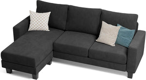Sofa for Living Room, Couch with Convertible Chaise, 3 Seat L-Shaped Sofas, Comfy Fabric Couches for Apartment, Small Space, Dark Gray