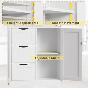 Bathroom Storage Cabinet Adjustable Shelf Wooden Floor Cabinet with 3 Drawers and 1 Door Freestanding Storage Organizer for Bathroom Living Room Kitchen (White)d greatly lowers the risk of tipping.