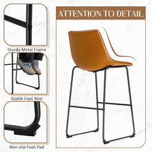 Load image into Gallery viewer, Bar Stools 29 Inches Bar Height Stools Set of 2, Dining Chairs, PU Leather Bar Chairs with Back, Modern Industrial Armless Stools for Kitchen Island, Bar, Pub (Brown)

