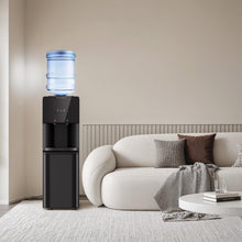 Load image into Gallery viewer, Water Dispenser with Hot &amp; Cold Water, Top Loading Water Cooler for 3 or 5 Gallon Bottles with Child Safety Lock, Ideal for Kitchens, Offices, Pitch-Black
