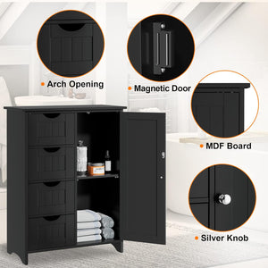 Bathroom Storage Cabinet, Floor Cabinet with 4 Drawers and 1 Adjustable Shelf, Storage Oragnizer for Living Room, Kitchen, Bathroom (Black)