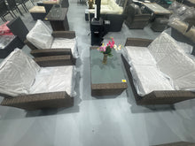 Cargar imagen en el visor de la galería, New 4 Pieces Oversized Wicker Patio Furniture Set, Outdoor Conversation Set,with Loveseat and Coffee Table, Extra Large Seat with Thicken Cushion for Backyard Poolside, Grey
