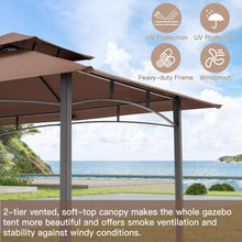 Cargar imagen en el visor de la galería, New 8&#39; x 5&#39; Outdoor Grill Gazebo Canopy, BBQ Canopy for Outdoor Grill, 2- Tier BBQ Grill Gazebo Shelter for Patio, Backyard and More (Brown)
