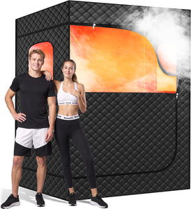 New 2 Person Portable Steam Sauna for Home, 1 or 2 Person Full Body Home Spa with 2 Foldable Chairs,9 Levels of Sauna Box with Remote Control, (Black, Large)