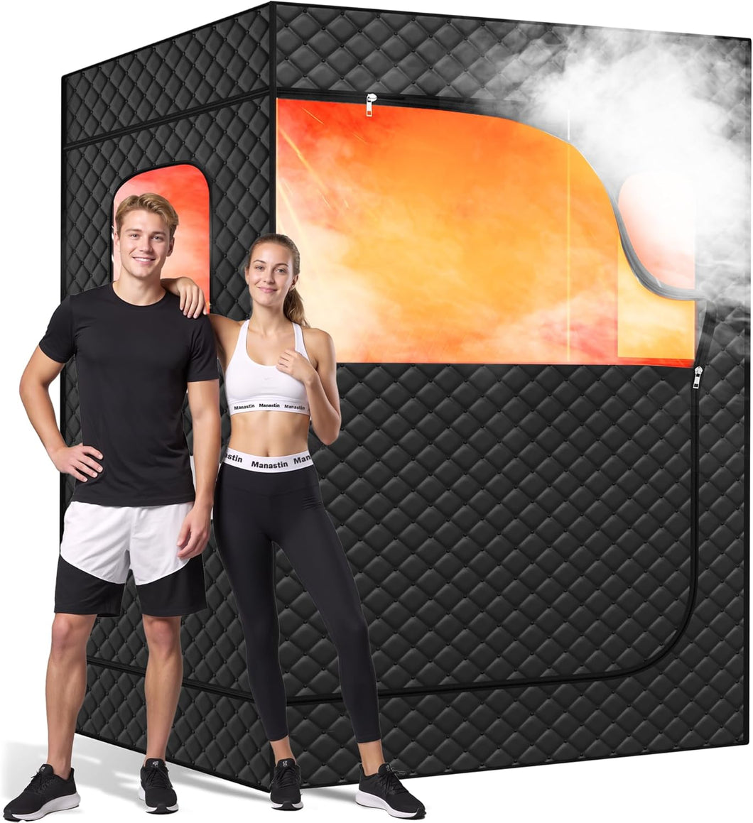 New 2 Person Portable Steam Sauna for Home, 1 or 2 Person Full Body Home Spa with 2 Foldable Chairs,9 Levels of Sauna Box with Remote Control, (Black, Large)