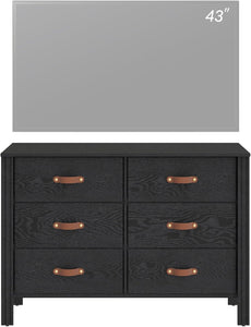 WAMPAT Black Dresser TV Stand, Wood Entertainment Center with 6 Fabric Drawers, TV Console Table for TVs up to 45 Inch, Chest of Drawers for Living Room, Bedroom, Hallway