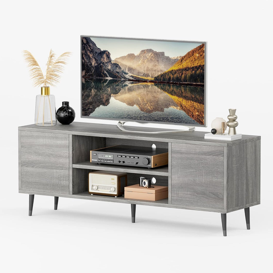 NEW TV Stand for 65 Inch TV, Modern Entertainment Center with Storage Cabinet and Open Shelves, TV Console Table Media Cabinet for Living Room, Bedroom and Office (Light Gray)