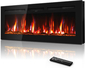 New 50" Ultra-Thin Electric Fireplace Recessed and Wall Mounted with Remote Control, 12 Adjustable Color Fireplace Heater(60-99°F Thermostat), Low Noise, Timer, Child Lock