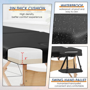 Portable Massage Table 28 Inch Wide Lash Bed Height Adjustable 2 Folding Spa Table with Non-Woven Bag for Spa Footmassage Facial CareSpa Tattoo(Black)