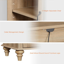 Load image into Gallery viewer, WAMAPT Sideboard Buffet Cabinets with Glass Door, Kitchen Storage Cabinets, Wood Coffee Bar Tables with Adjustable Shelf, Accent Sideboard Storage Cabinet Table Dining Room, Living Room,Oak 34 inch
