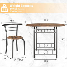 Load image into Gallery viewer, New 3-Piece Wooden Round Table &amp; Chair Set, Space Saving Kitchen Breakfast Nook Wood Grain Tabletop with Metal Frame and Built-in Wine Rack for Kitchen, Dining Room (Brown/Black)
