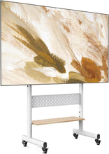 Cargar imagen en el visor de la galería, FITUEYES Rolling TV Stand Mount for 40 to 85 TVs，Simple TV Stand on Wheels with Pegboard &amp; Wooden Shelf,Heavy Duty Mobile TV Floor Stand Cart Hold up to 132 lbs for Bedroom, Living Room, Office
