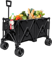 Load image into Gallery viewer, Collapsible Foldable Wagon with 300lbs Weight Capacity, Heavy Duty Utility Garden Cart for Beach, Sports, Shopping, Camping with Big All-Terrain Wheels &amp; Cover Bag（Black）
