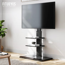 Cargar imagen en el visor de la galería, FITUEYES Iron Base Universal Floor TV Stand with Swivel Mount Space Saving for 32-65 Inch LED LCD OLED Plasma Flat Panel or Curved Screen TVs Height Adjustable Wire Management with 2 Shelves Black
