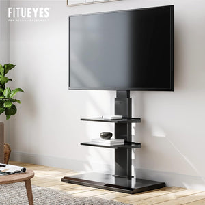 FITUEYES Iron Base Universal Floor TV Stand with Swivel Mount Space Saving for 32-65 Inch LED LCD OLED Plasma Flat Panel or Curved Screen TVs Height Adjustable Wire Management with 2 Shelves Black