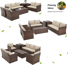 Load image into Gallery viewer, NEW 7 Seats Patio Furniture Set with Two Storage Boxes, Outdoor Rattan Conversation Set，All-Weather PE Wicker Sectional Sofa Outdoor Furniture for Garden, Backyard, Deck, Brown Rattan&amp;Beige
