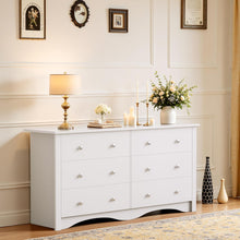 Load image into Gallery viewer, Dresser for Bedroom, 6 Wood Dresser Drawers, Wide Chest of Drawers, Storage Tower Unit, Modern Design for Bedroom, Living Room, Hallway, Entryway (White)
