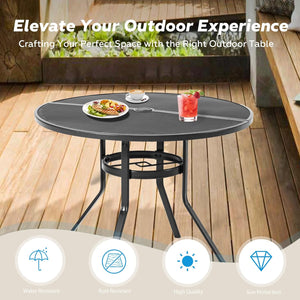 Metal Patio Table and Chairs Set for 4, Outdoor Dining Set, Modern Black Round Patio Dining Table Furniture Set with Umbrella Hole