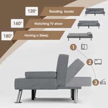 Cargar imagen en el visor de la galería, Futon Sofa Bed Modern Folding Futon Set Linen Fabric Convertible Recliner Lounge for Living Room with 2 Cup Holders, Removable Armrests (Fabric, Grey)
