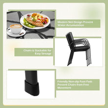 Cargar imagen en el visor de la galería, Metal Patio Table and Chairs Set for 4, Outdoor Dining Set, Modern Black Round Patio Dining Table Furniture Set with Umbrella Hole
