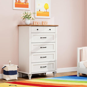 WAMPAT White Dresser for Bedroom with 5 Drawers, Small Kids Dressers with Wide Chest of Drawers, Mid Century Wooden Closet Storage Organizer, Tall Dressers for Nursery, Living Room, Hallway
