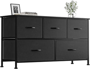 Dresser for Bedroom with 5 Drawers, Wide Chest of Drawers, Fabric Closet Dresser, Clothing Storage Organizer Unit with Fabric Bins, for Closet, TV Stand, Living Room, Hallway, Black