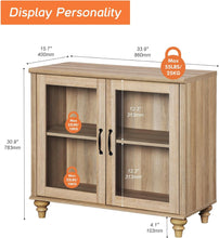 Load image into Gallery viewer, WAMAPT Sideboard Buffet Cabinets with Glass Door, Kitchen Storage Cabinets, Wood Coffee Bar Tables with Adjustable Shelf, Accent Sideboard Storage Cabinet Table Dining Room, Living Room,Oak 34 inch
