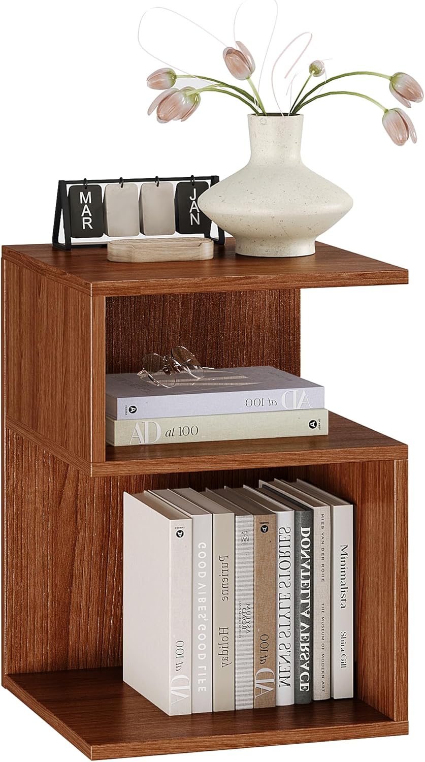Tokyo S Minimalist 3 Tier End Table - Minimalist 3-Tier Wood Nightstand for Small Spaces with Open Storage - Japanese-Inspired Bedside Table for Bedroom (Oak)