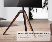 Cargar imagen en el visor de la galería, FITUEYES Design Corner TV Stand for 32-65 Inch LED LCD Screens, Tripod Easel TV Stand Modern TV Floor Mount Swivel with Concealed Storage for Bedroom/Living Room, Picasso Series
