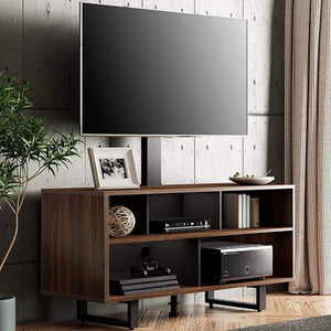 FITUEYES TV Stand with Mount for 32-70 inch TVs, Swivel Floor Entertainment Center with Wood Console Holds Up to 110 Pounds For Living Room, Bedroom (Walnut Television Stands)
