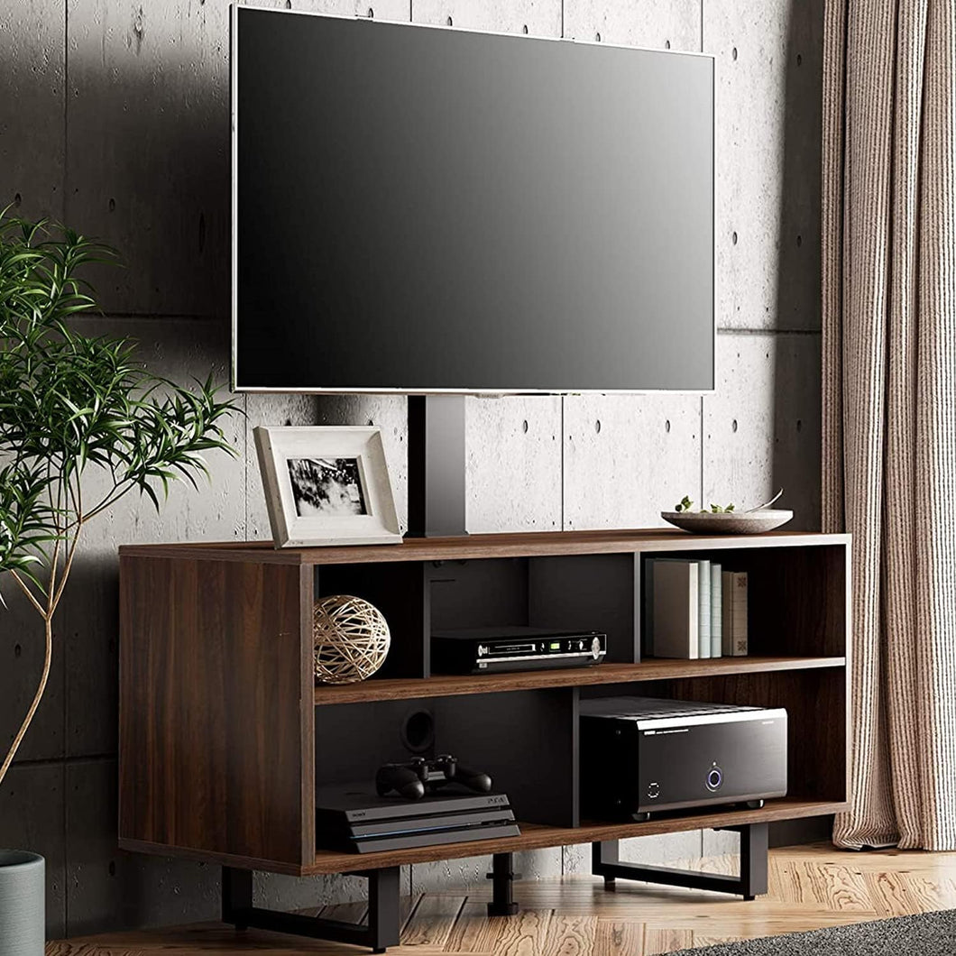 FITUEYES TV Stand with Mount for 32-70 inch TVs, Swivel Floor Entertainment Center with Wood Console Holds Up to 110 Pounds For Living Room, Bedroom (Walnut Television Stands)