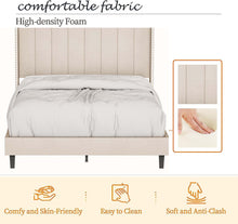 Load image into Gallery viewer, Queen Size Velvet Upholstered Platform Bed Frame with Soft Tufted Headboard and Wooden Slats Support, No Box Spring Needed for Boys Girls Teens Adults, Noise-Free, Under Bed Storage (Beige)
