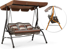 Cargar imagen en el visor de la galería, New 3-Seat Outdoor Patio Swing Chair, Large Converting Canopy Porch Swing Glider, Hammock Lounge Chair for Porch, Rattan Wicker Steel Frame Cushion &amp; Pillow, Brown
