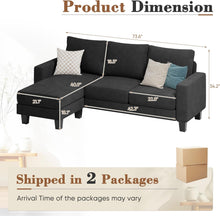 Cargar imagen en el visor de la galería, Sofa for Living Room, Couch with Convertible Chaise, 3 Seat L-Shaped Sofas, Comfy Fabric Couches for Apartment, Small Space, Dark Gray

