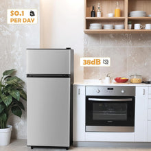 Load image into Gallery viewer, New 4.5 Cu.Ft Mini Fridge with Freezer, Small Fridge with 2 Doors for Office, Kitchen, Dorm and Bedroom, Mini Refrigerator with Adjustable Shelves (Silver)
