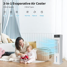Load image into Gallery viewer, NEW 30&quot; Small Portable Evaporative Air Cooler,Swamp Cooler with 12H Timer,3 Speeds,3 Modes,2 Ice Packs,Remote &amp; Panel Control,Bladeless Oscillating Cooling Tower Fan for Bedroom Indoor Room Office
